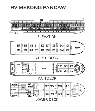 RV Mekong Pandaw Elevation & Cabin Layout - Mekong River Cruises