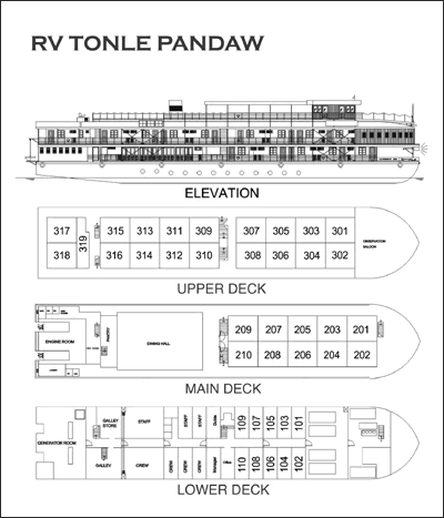 RV Tonle Pandaw Elevation & Cabin Layout - Mekong River Cruises
